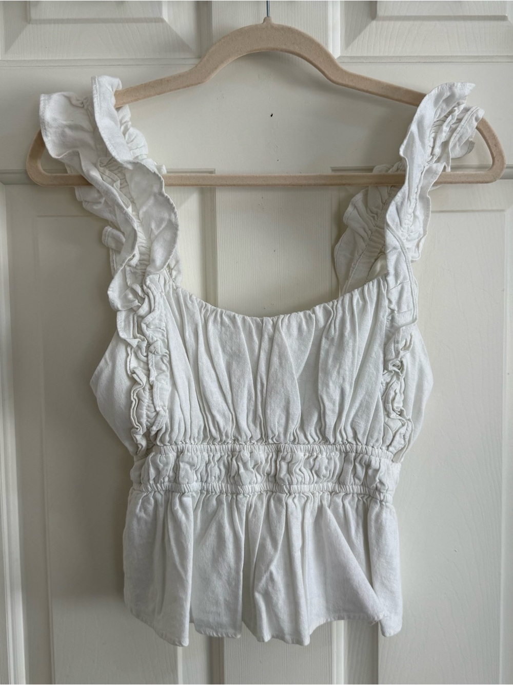 Abercrombie White Ruffle Strap Smocked Peplum Top - XS